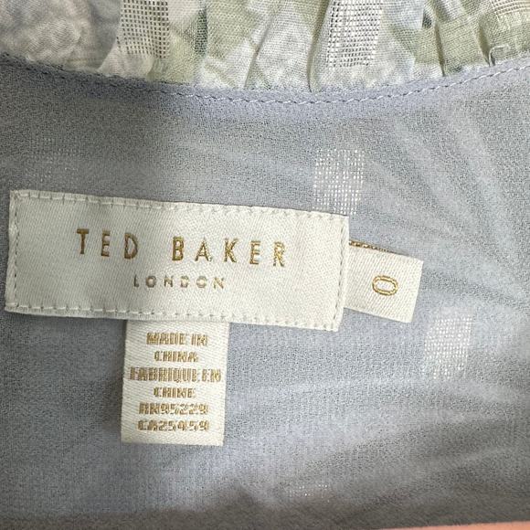 TED BAKER Tibbine Highland Frill Blouse Green Plant Leaf Print Gray {WW22} - Picture 5 of 7